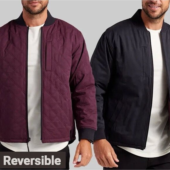 BYLT Mens Hi-Lo Reversible Quilted Maroon Bomber Jacket Size XL Black FA EXC - Picture 1 of 10